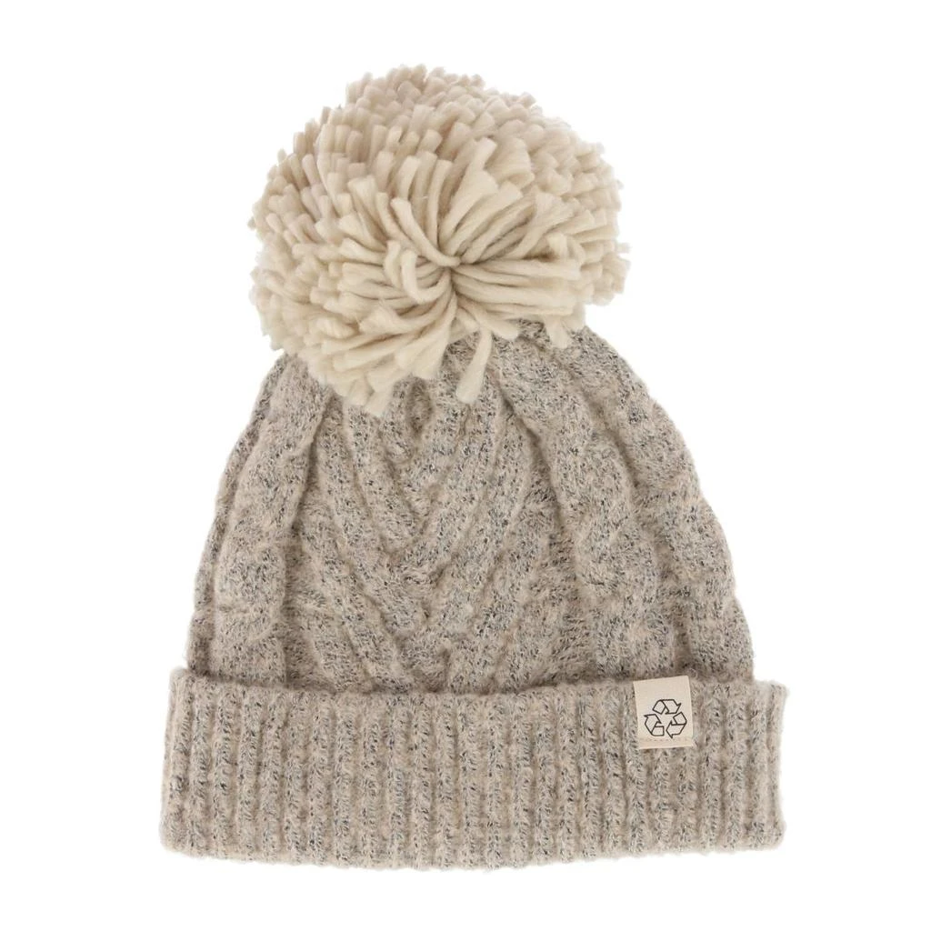 David & Young Women's Chevron Knit Winter Beanie with Matching Yarn Pom 1