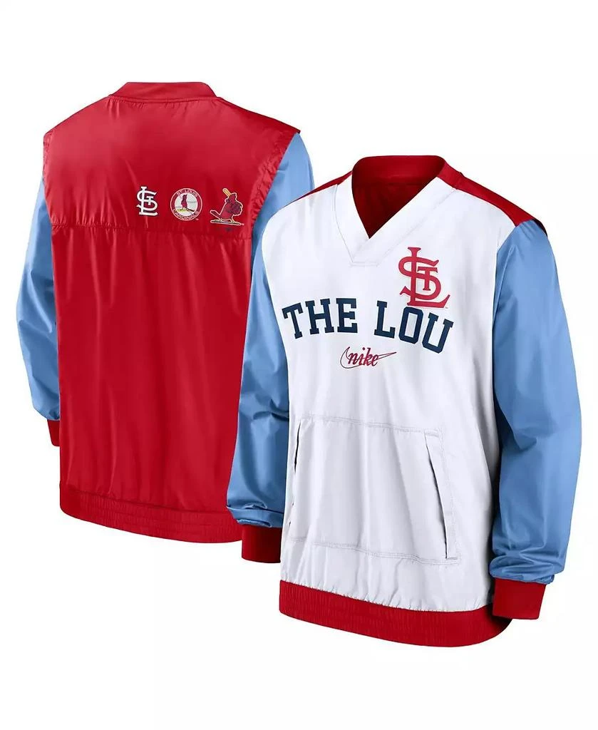 NIKE Men's White, Red St. Louis Cardinals Rewind Warmup V-Neck Pullover Jacket 1