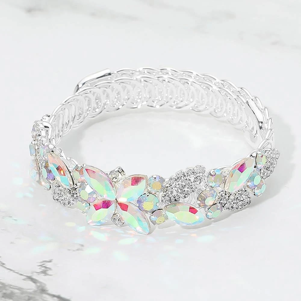 FASHNZFAB Marquise Stone Cluster Floral Embellished Adjustable Evening Bracelet 3