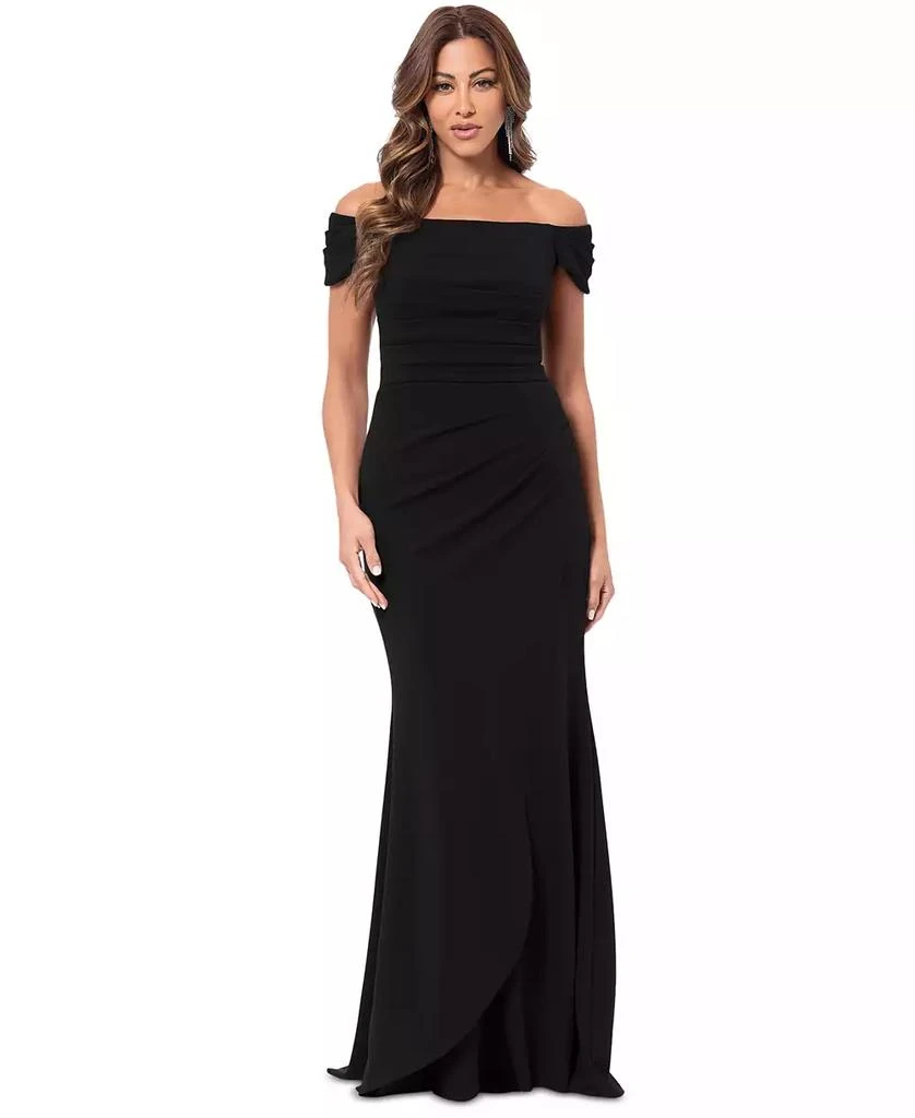 XSCAPE Women's Ruched Off-The-Shoulder Long Dress 1