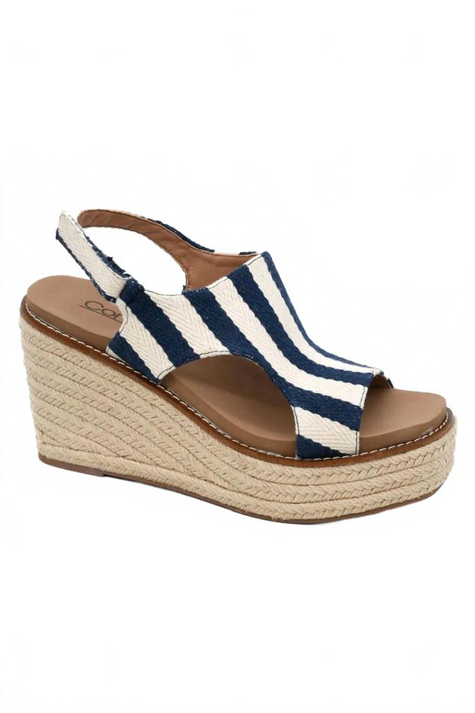 Corkys Footwear Women Freddie Wedge In Navy Natural Stripe