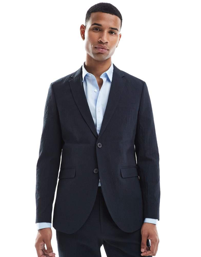 Jack & Jones Jack & Jones Premium seersucker suit jacket in navy