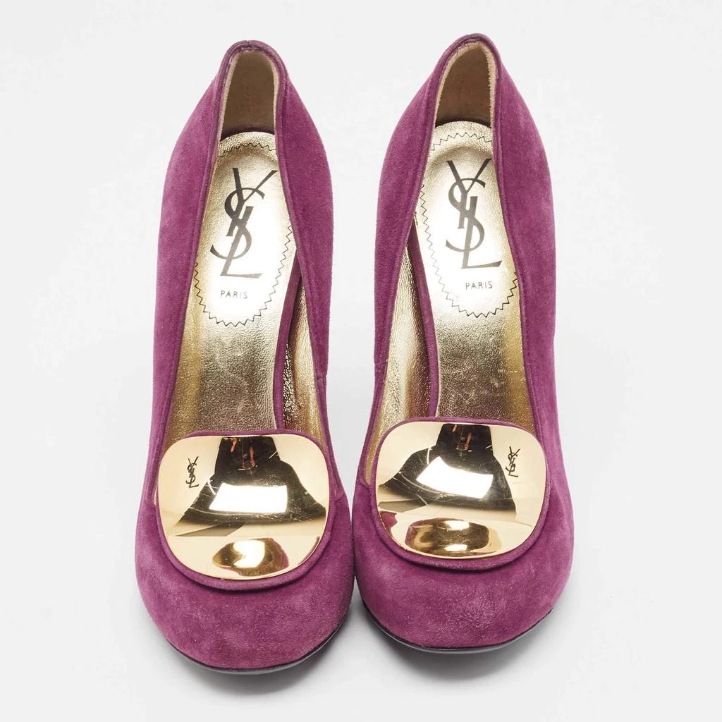 Yves Saint Laurent Yves Saint Laurent Purple Suede Plaque Embellished Round Toe Pumps Size 36.5 3