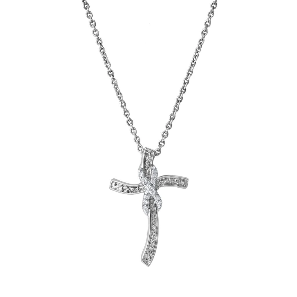 LuvMyJewelry Benedicta 10K Gold Diamond Cross Pendant - 0.05 CT