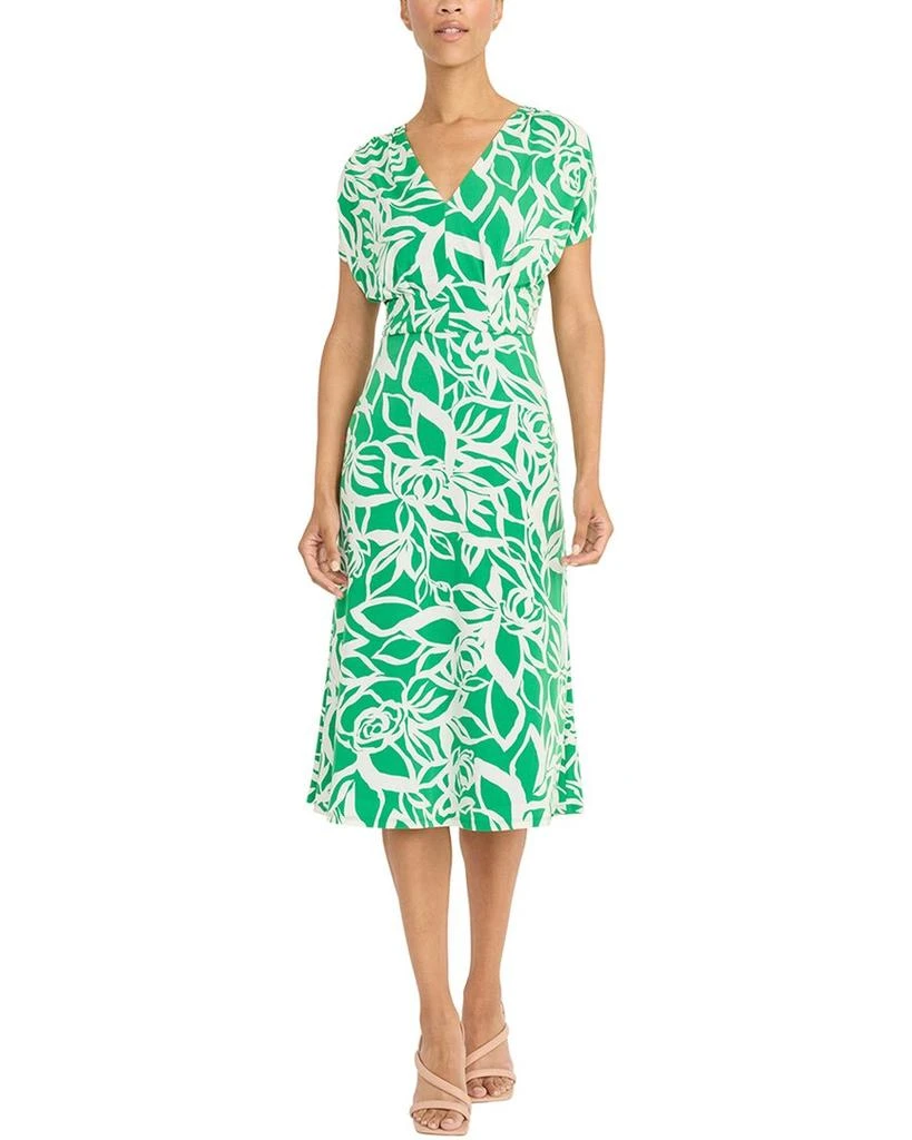 green emerald velvet dress Maggy London V Neck Dress with 3/4 Puff Sleeves and Ruche Waist main image 0