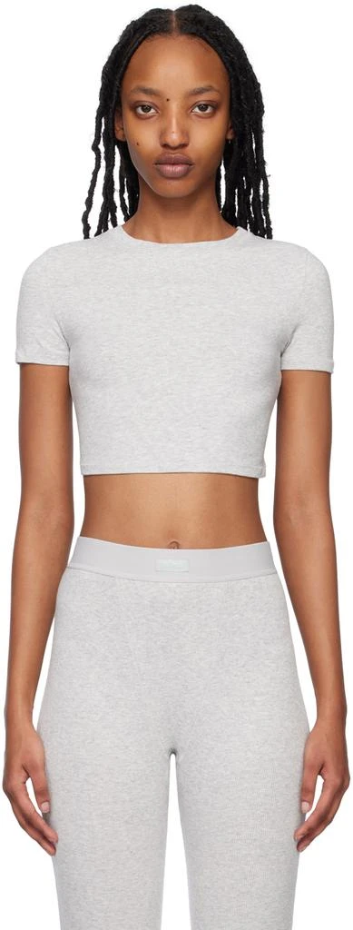 SKIMS Gray Cotton Jersey Super Cropped T-Shirt 1