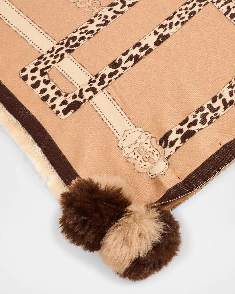 La Fiorentina Animal-Print Scarf W/ Faux Fur Poms 4