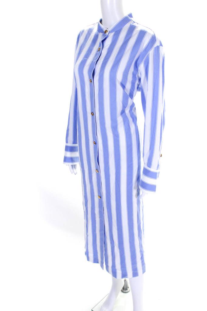 Balmain Womens Button Front Side Slit Striped Midi Dress Blue White