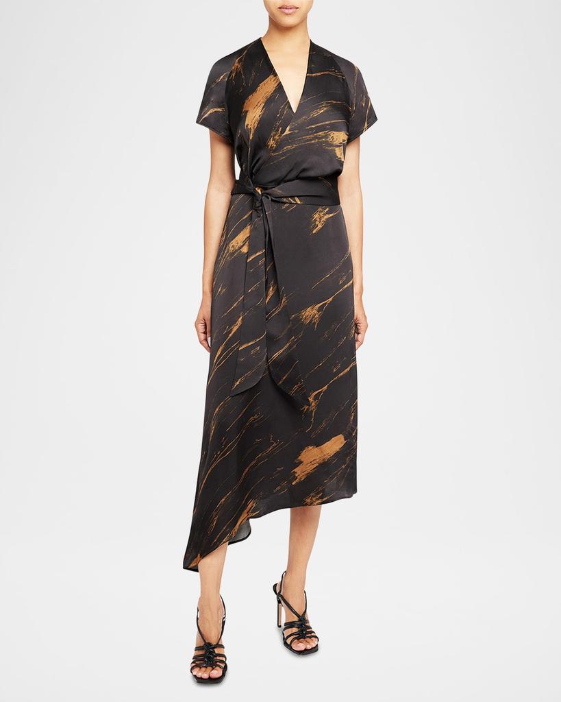 Santorelli Haley Abstract-Print Asymmetric Midi Dress