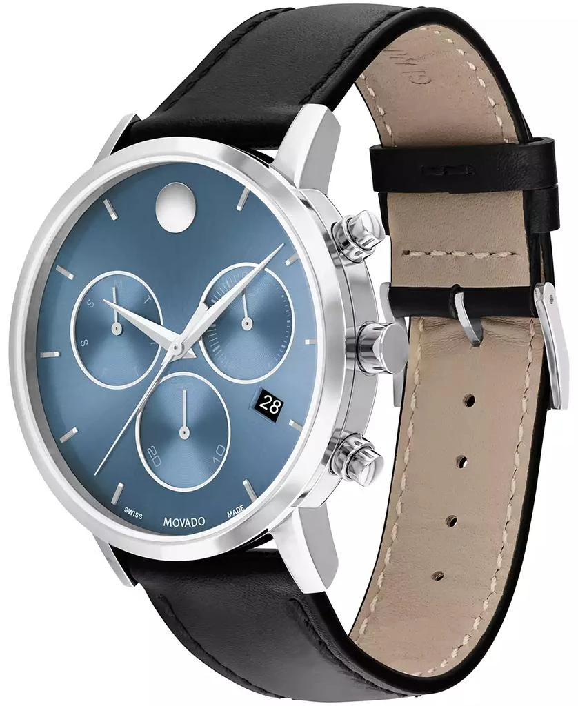 Movado Men's Museum Classic Swiss Quartz Chrono Black Leather Watch 42mm 2