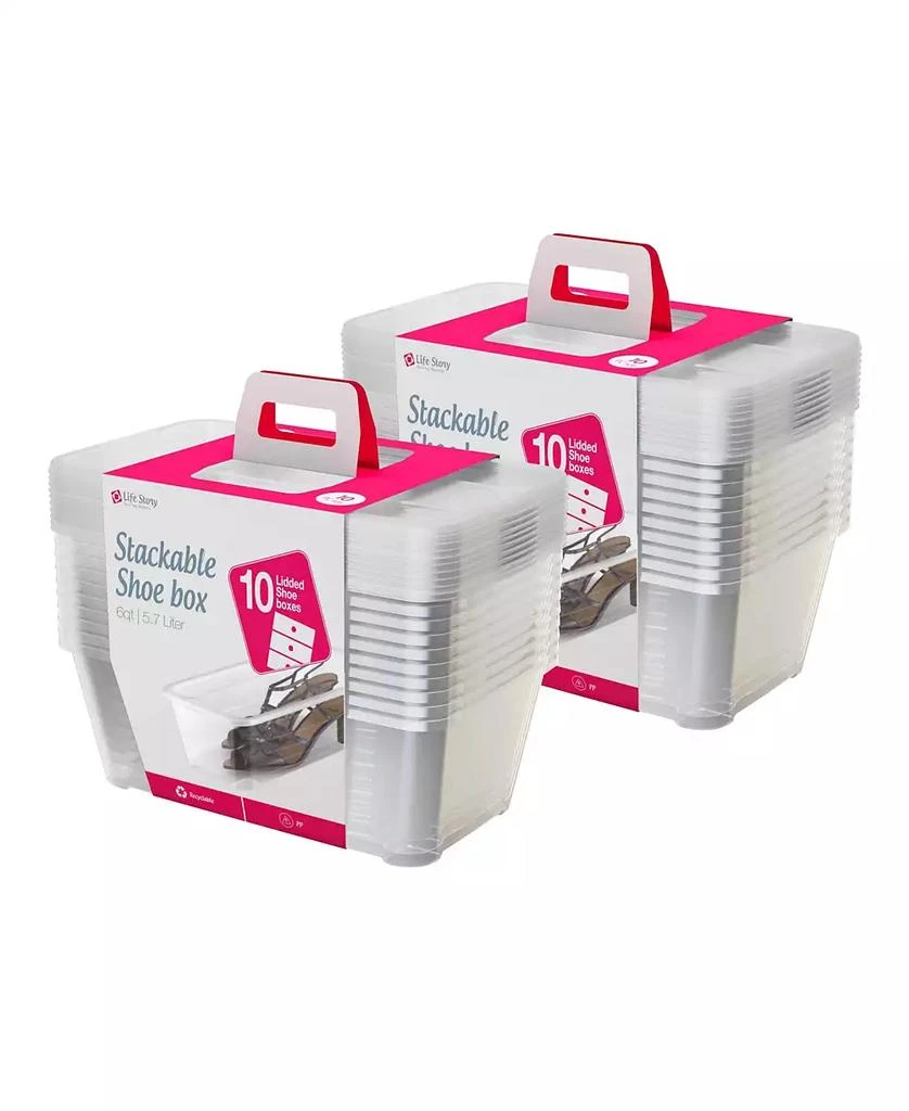 Life Story 6L Shoe and Closet Storage Box Stacking Containers, Clear (20 Pack)