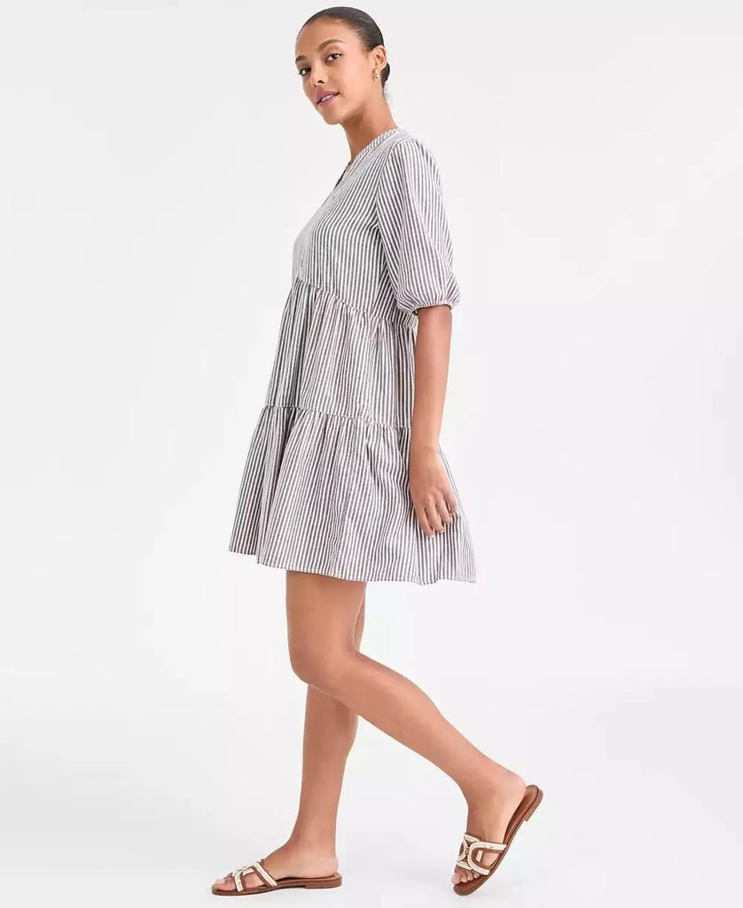 Tommy Hilfiger Women
s Shine Striped V-Neck Tiered Dress 3