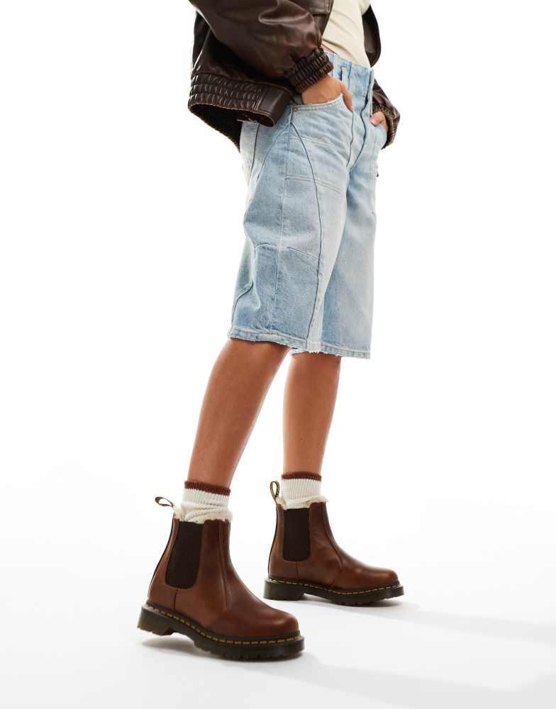 Dr Martens 2976 Leonore fur lined chelsea boots in brown leather