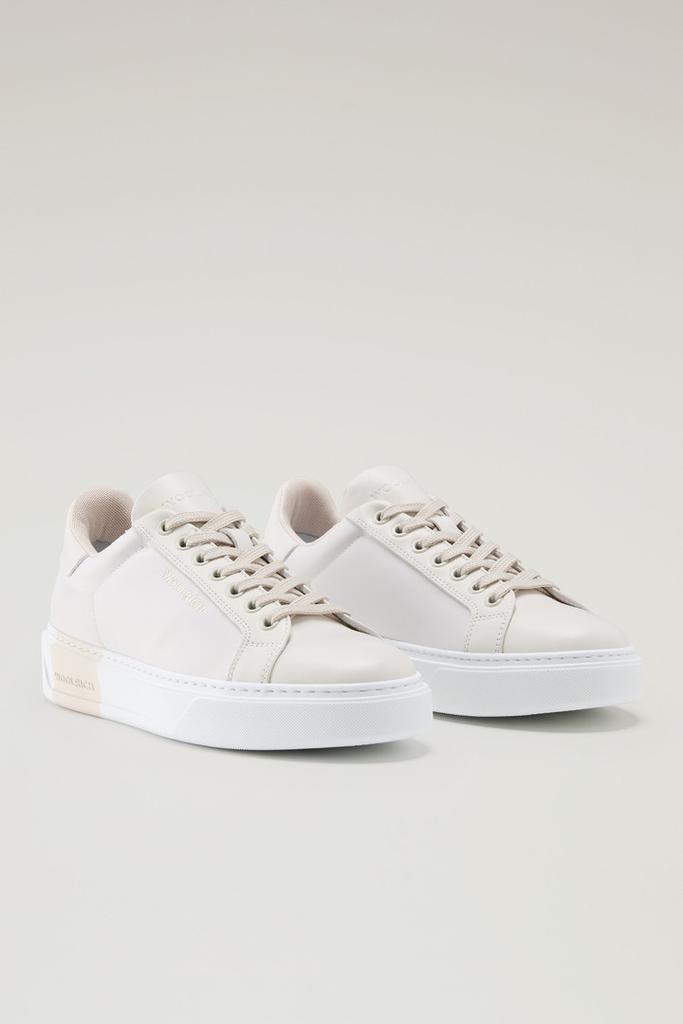 WO-FOOTWEAR Classic Court Sneakers in Technical Fabric with Leather Trim - Women - Beige