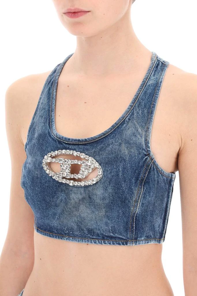 Diesel denim crop top with jewel buckle 4