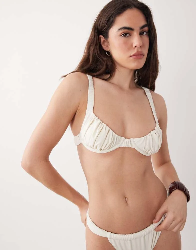Miss Selfridge Miss Selfridge mix and match ruched cup bikini top in cream
