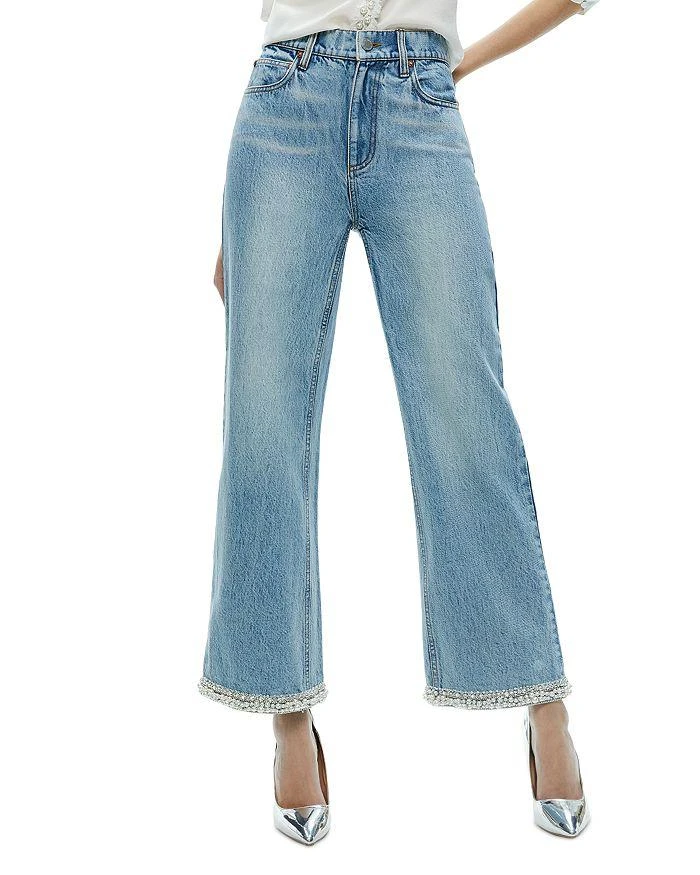 Alice + Olivia Ora High Rise Embellished Jeans in Rockstblue 1