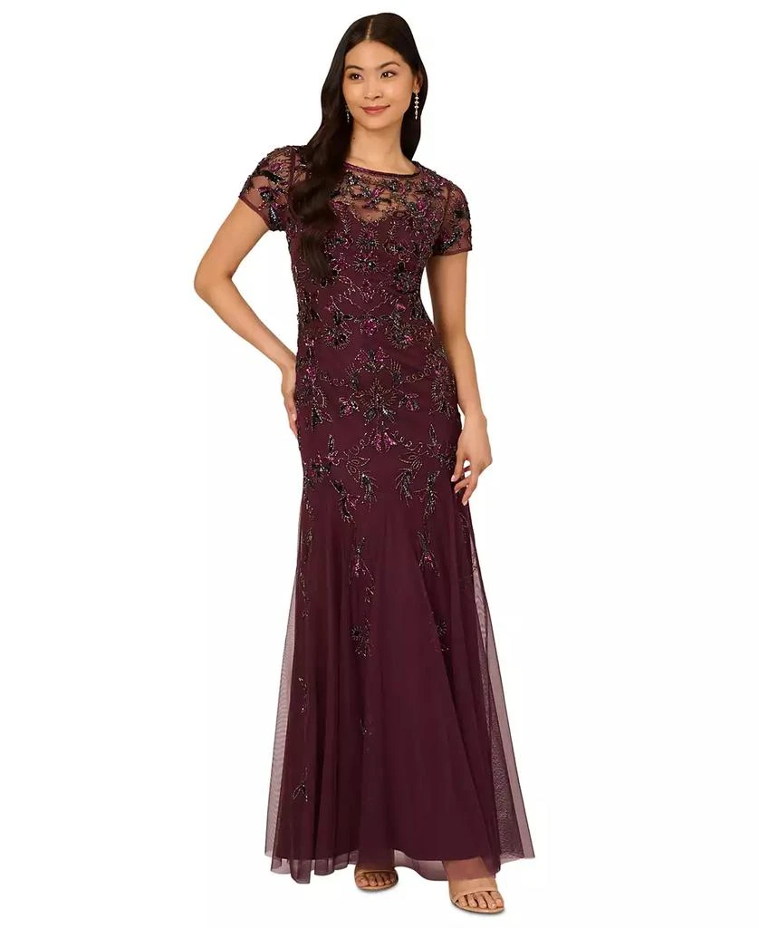 Adrianna Papell Women's Floral Beaded Mermaid Gown 1