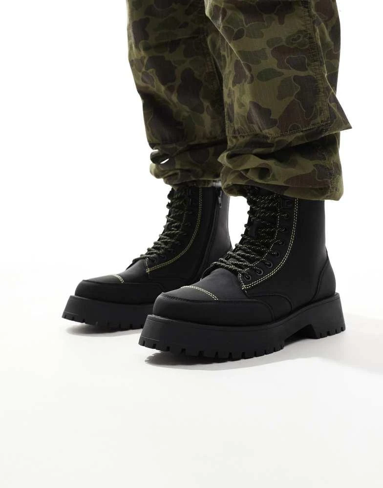 ASOS ASOS DESIGN lace up boots in black with chunky sole and contrast stitch 2