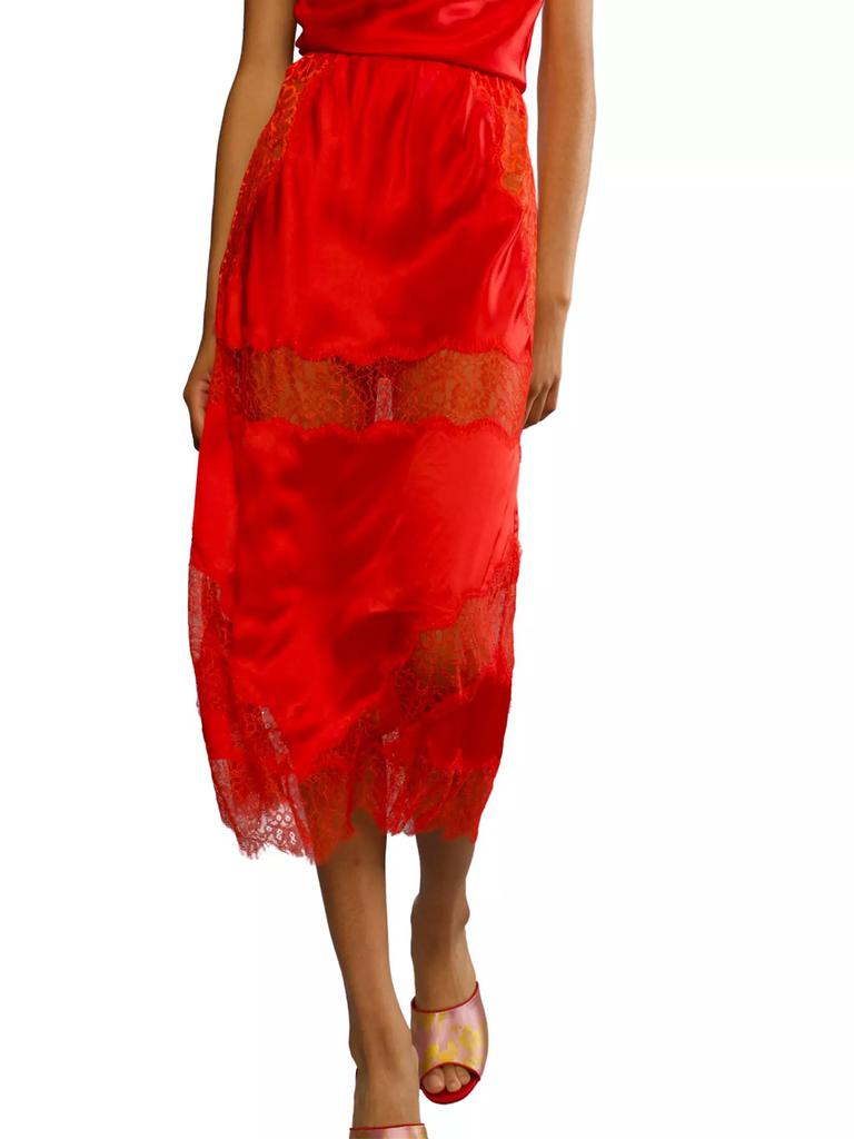 Cynthia Rowley Silk Lace-Paneled Midi-Skirt