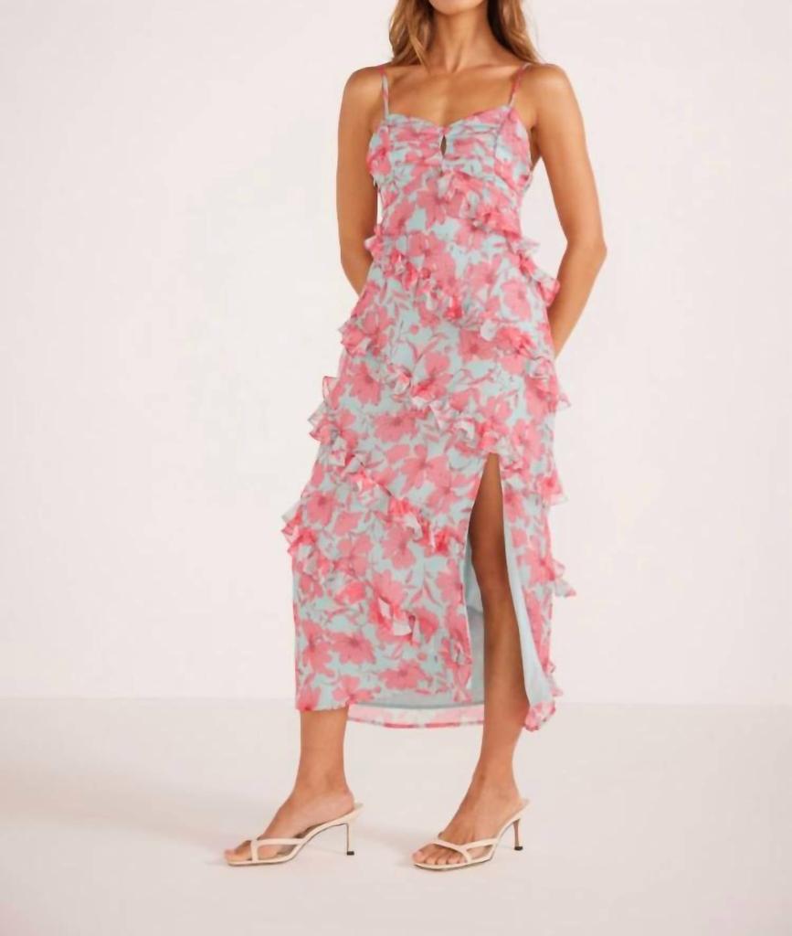 MINKPINK Auretta Ruffle Midi Dress In Pink Floral