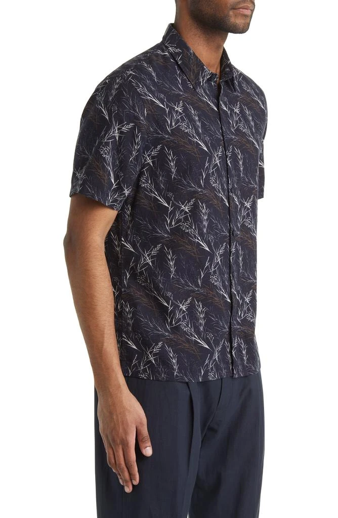 Vince Leaf Print Short Sleeve Linen Blend Button-Up Shirt 4