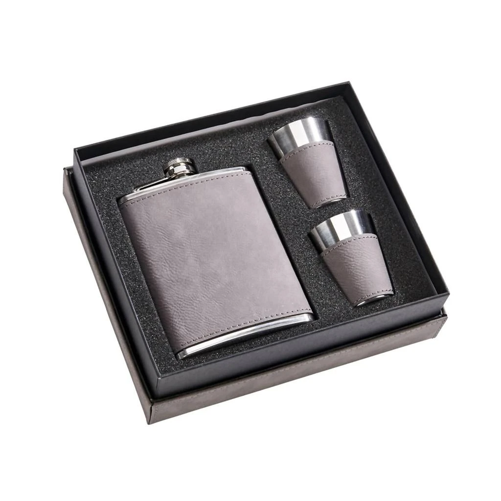 Creative Gifts International Leatherette Flask & Stainless Steel Shot Glass Set In Grey