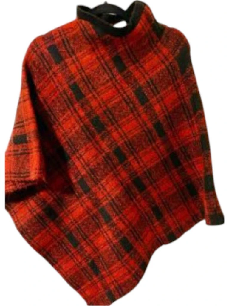 Simply Noelle Women's Plaid Wrap Poncho In Burgandy Plaid 1