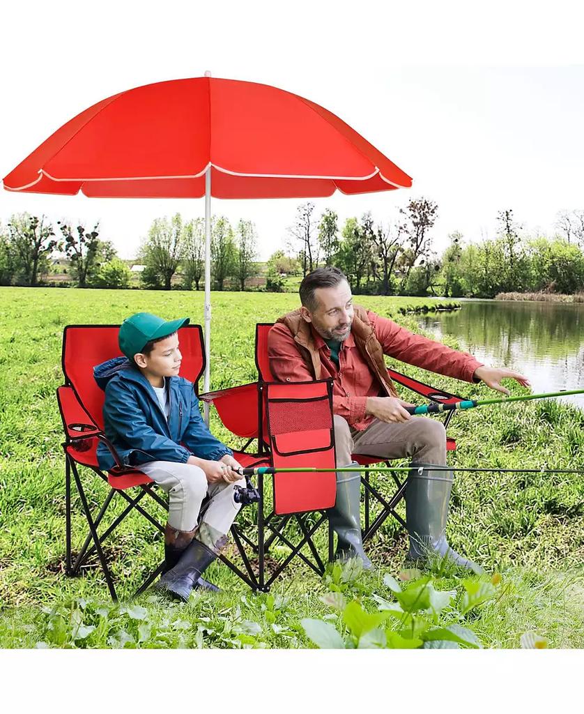Mecale Portable Folding Picnic Double Chair With Umbrella