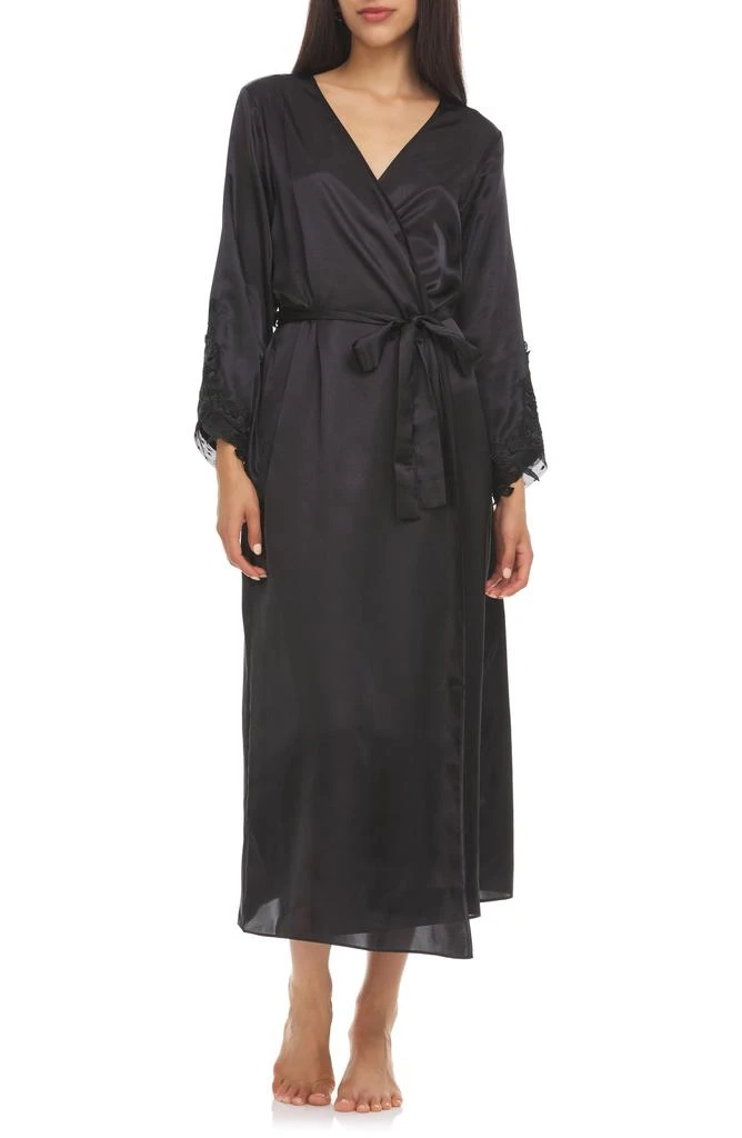 Flora Nikrooz Stella Belted Lace Trim Satin Robe