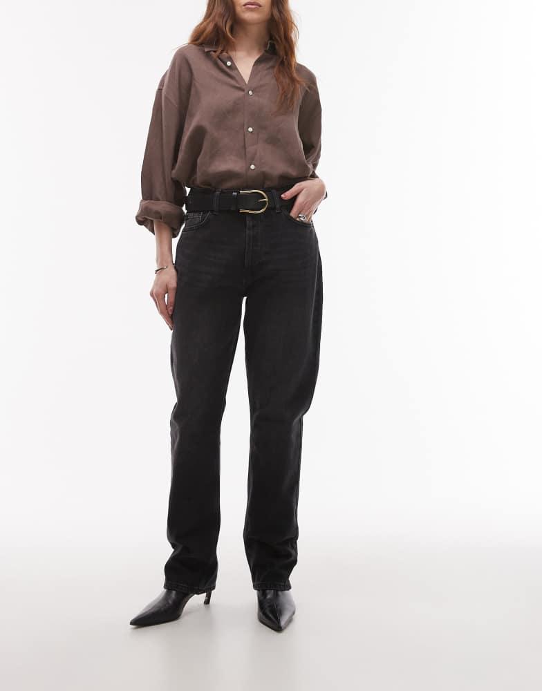 Topshop Topshop Kort high rise straight jean in washed black