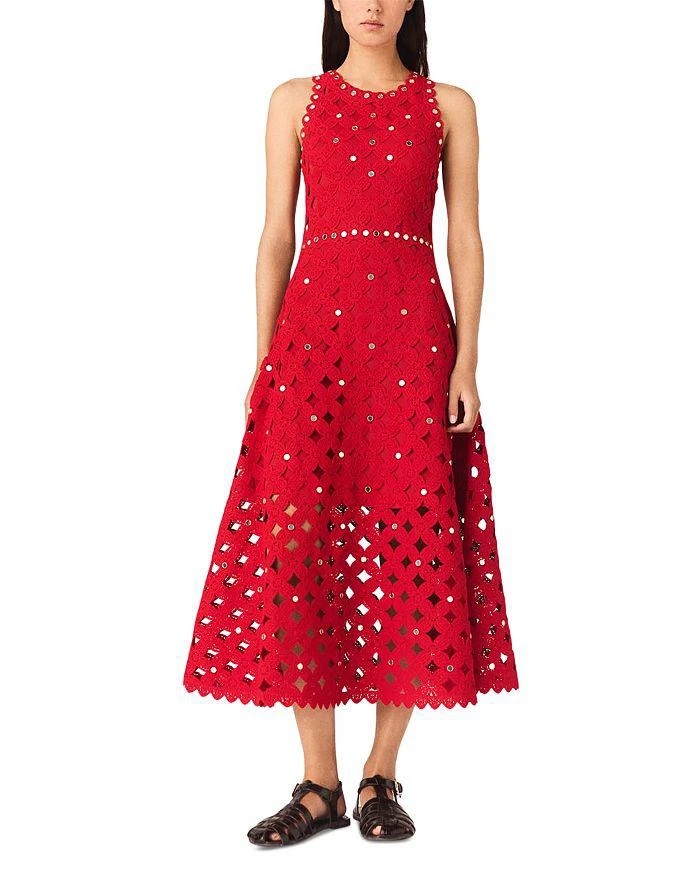 Maje Crochet Dress with Mirror Embellishments