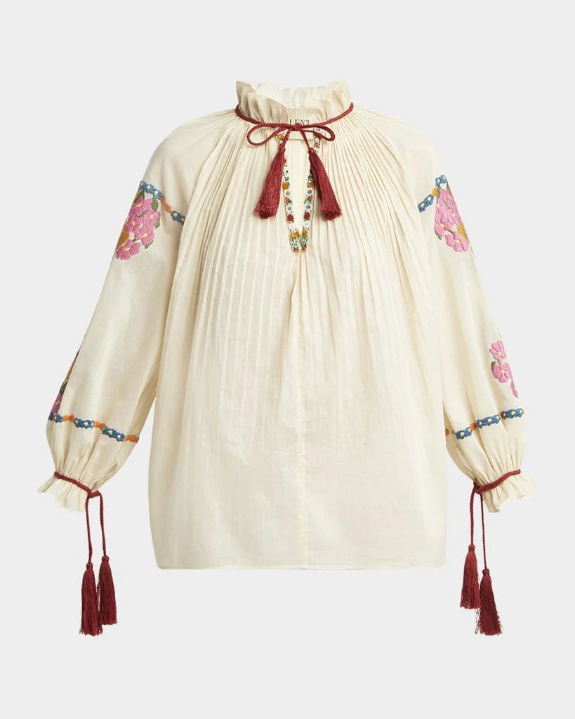 Valentino Floral Embroidered Pintuck Blouse 1