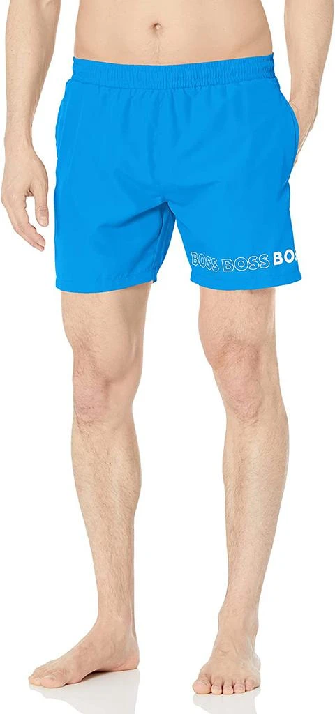 Hugo Boss Hugo BOSS Men Swim Trunk Shorts Standard Vertical Logo Brilliant Blue Dolphin 1