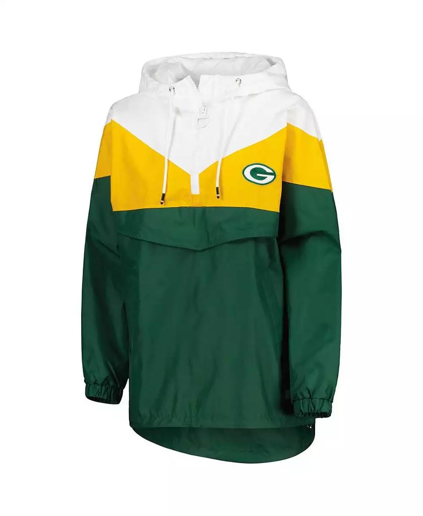 Tommy Hilfiger Women's White, Gold Green Bay Packers Staci Half-Zip Hoodie Windbreaker Jacket