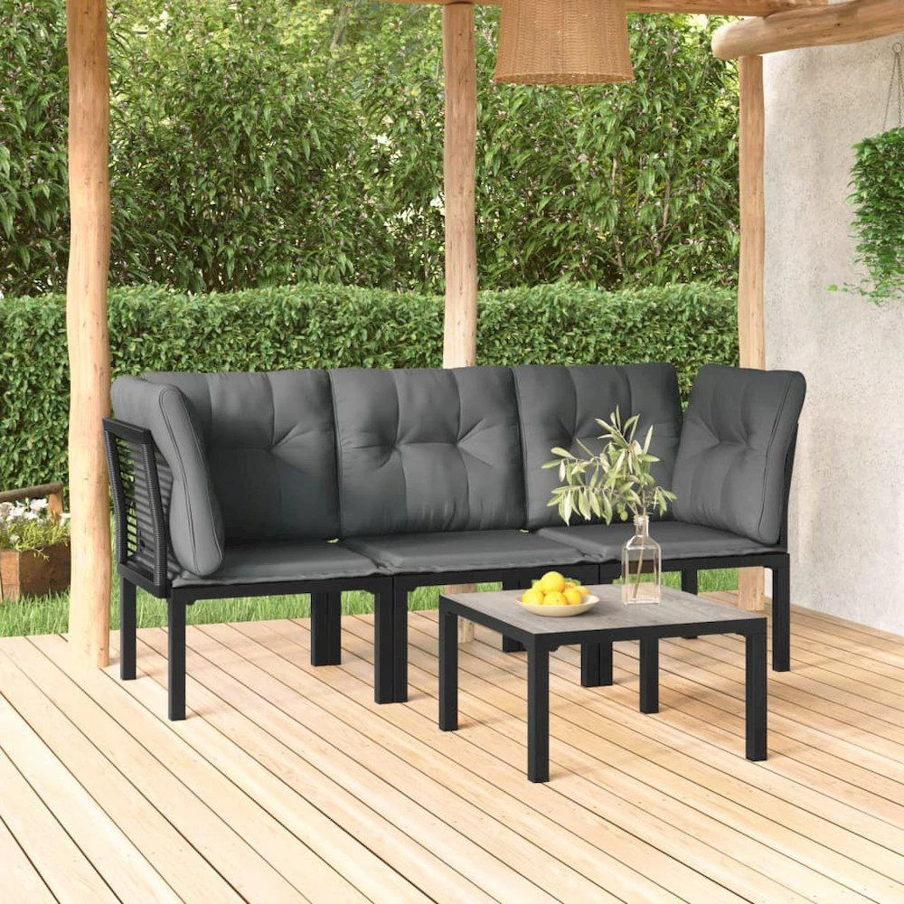 VidaXL 4 Piece Patio Lounge Set Black and Gray Poly Rattan