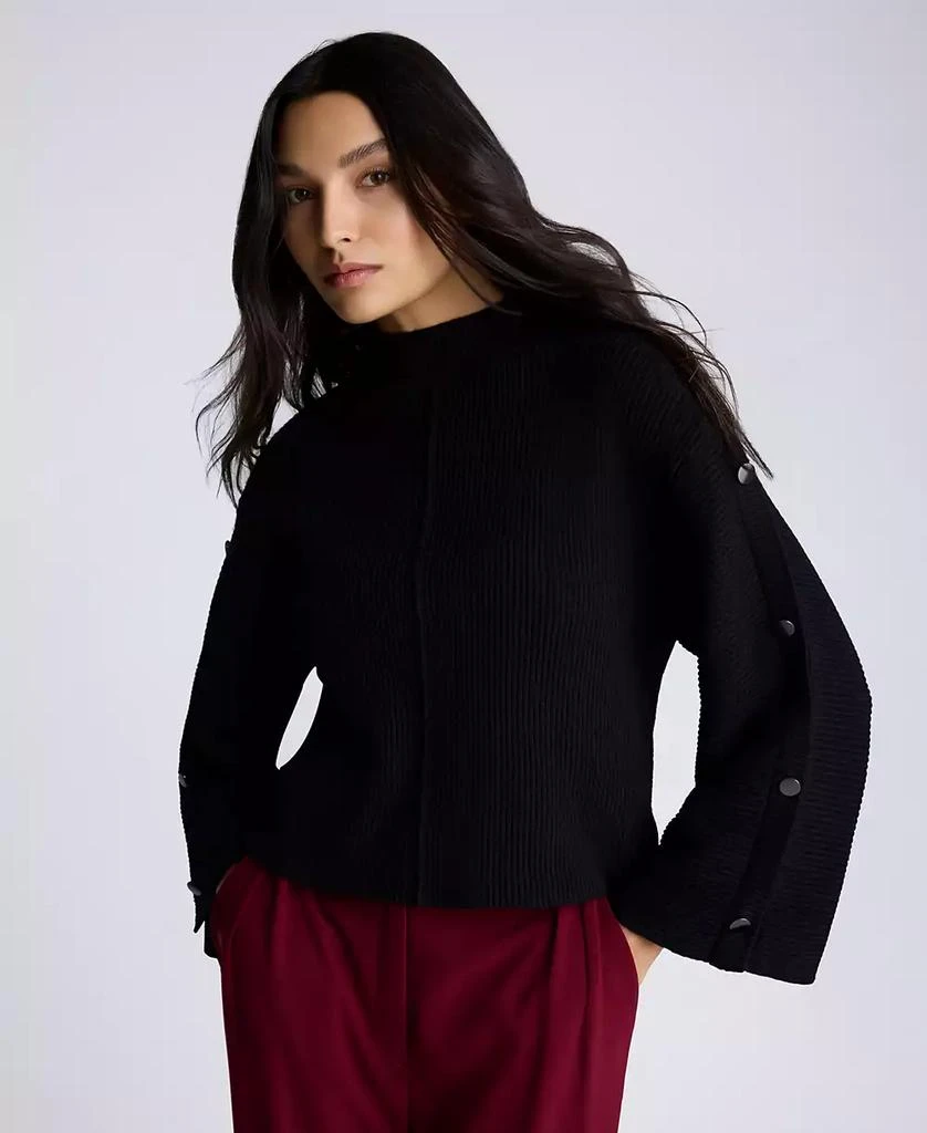 Kenneth Cole Women's Button-Sleeve Mock Neck Sweater 1