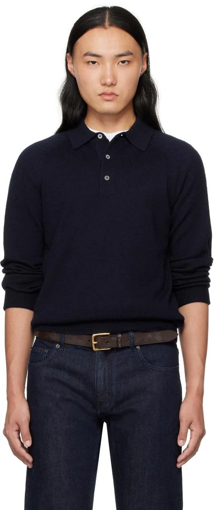 Drake's Navy Merino Wool Knitted Polo 1