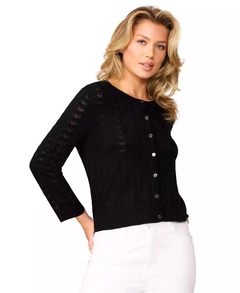 Melissa Paige Women's Pointelle-Knit Crewneck Cardigan 1