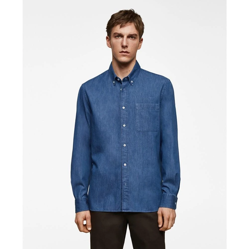 Mango Men's Classic-Fit Chambray Cotton Shirt 1