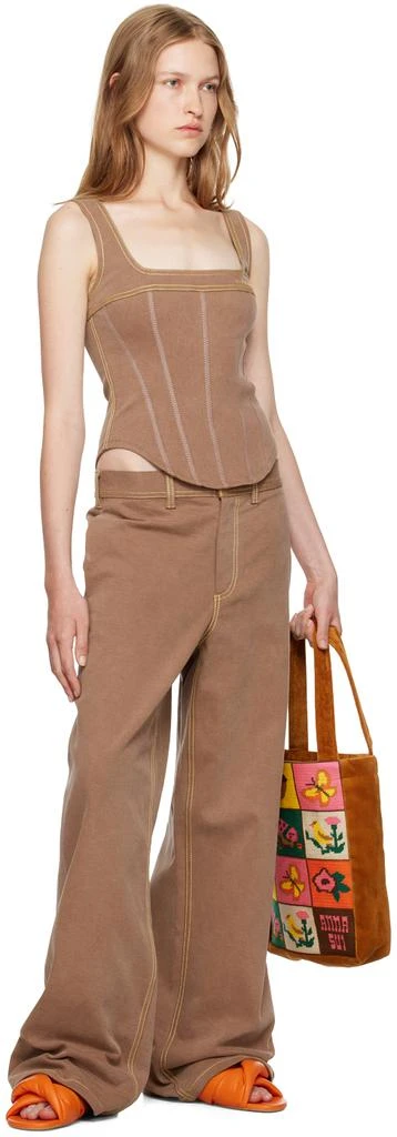 Marni Brown Contrast Stitching Denim Tank Top 4