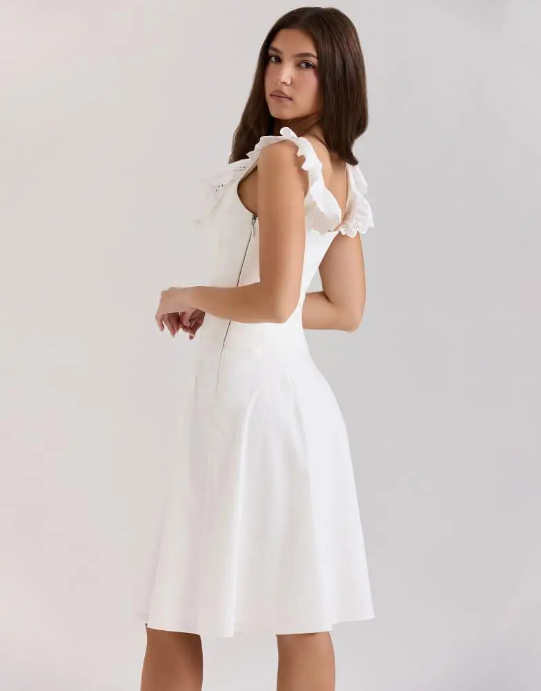 House of CB House of CB Mathilde cotton broderie anglaise trim midi dress in white 4