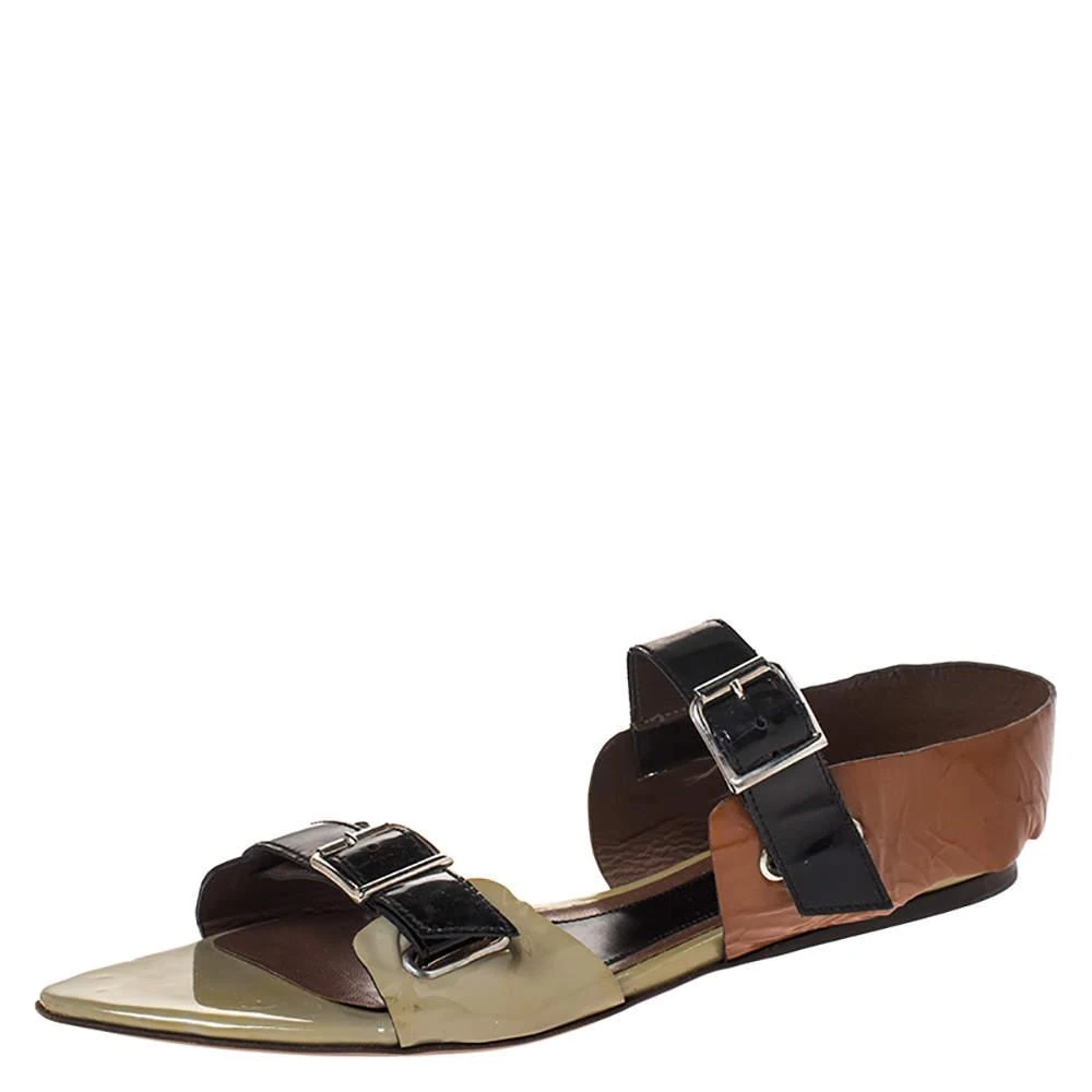 Marni Marni Tricolor Patent Leather Pointed Toe Flat Sandals Size 39 1