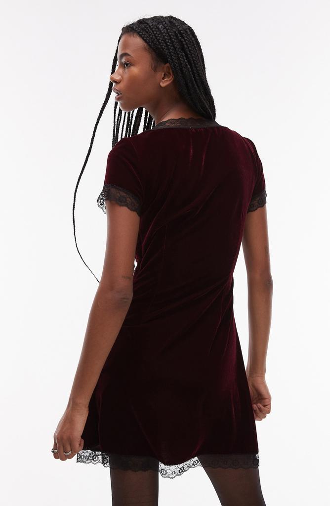 Topshop Lace Trim Velvet Minidress