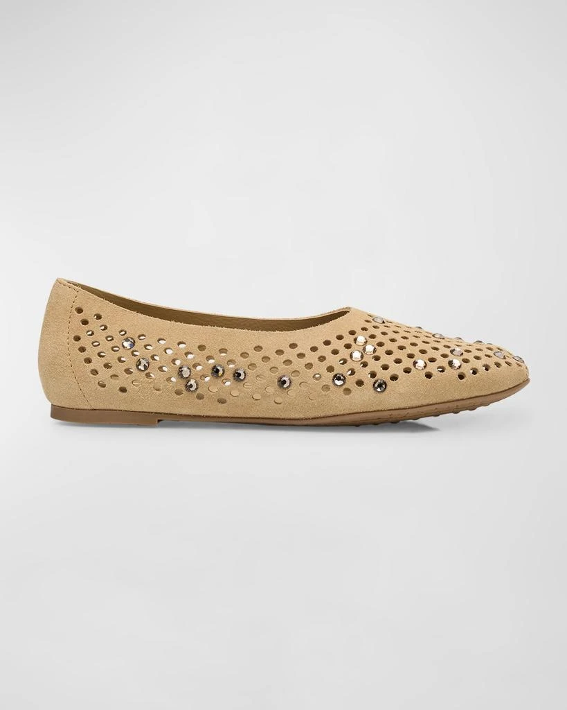 Pedro Garcia Ariane Perforated Suede Crystal Ballerina Flats 1