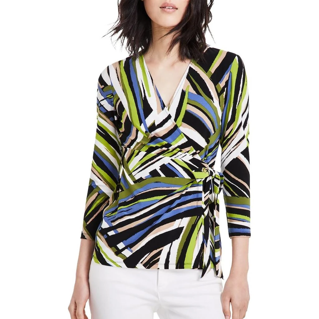 Anne Klein Womens Printed Surplice Wrap Top 1
