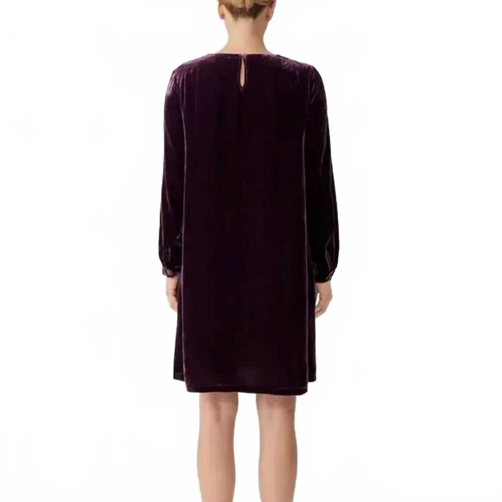Eileen Fisher Velvet Crew Neck Dress In Dark Purple 2