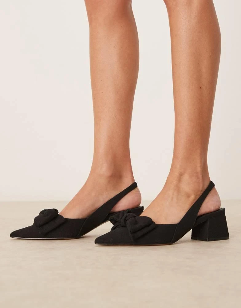 ASOS ASOS DESIGN Symphony bow slingback mid block heeled shoes in black linen 2