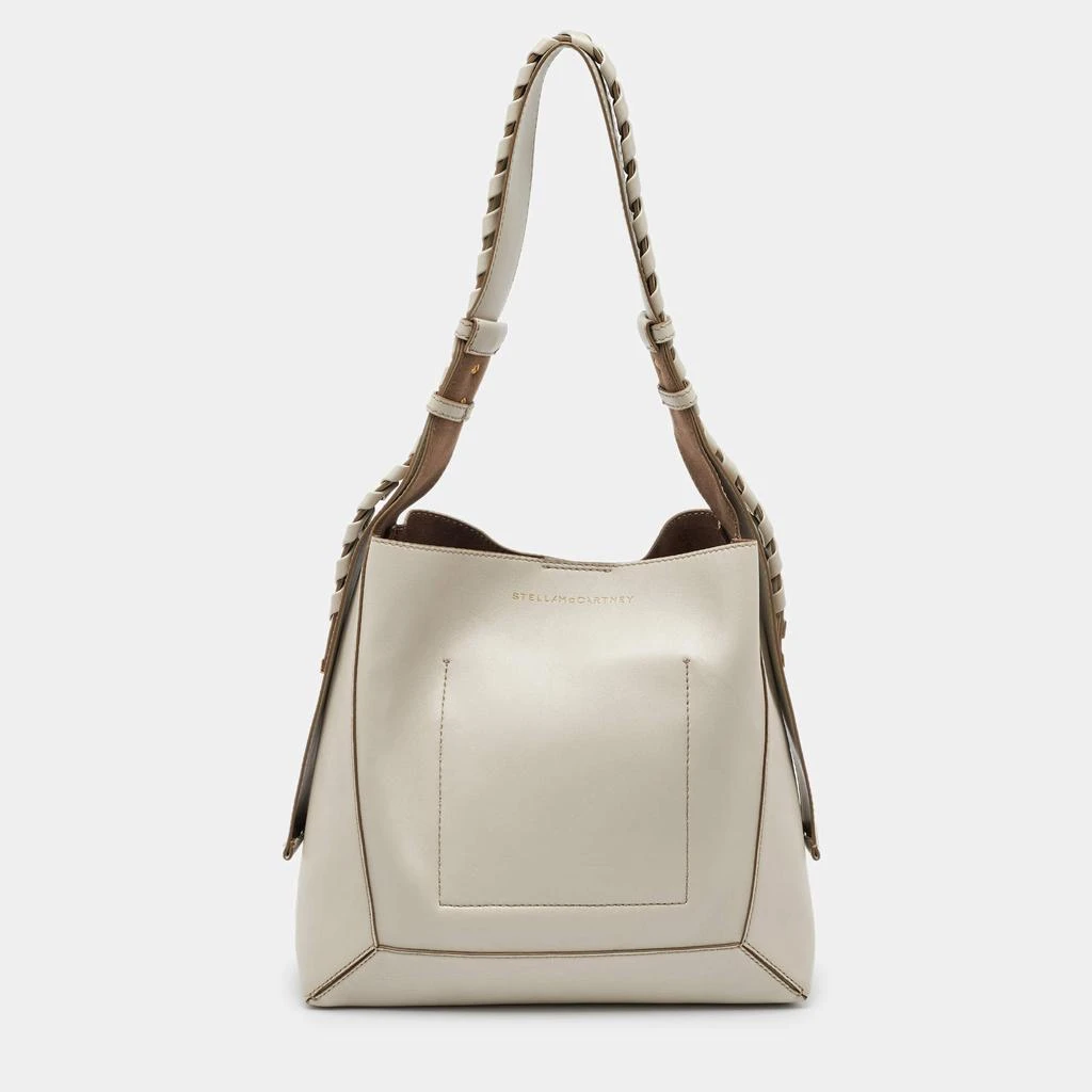 Stella McCartney Stella McCartney Light Grey Faux Leather Medium Braided Handle Hobo 1