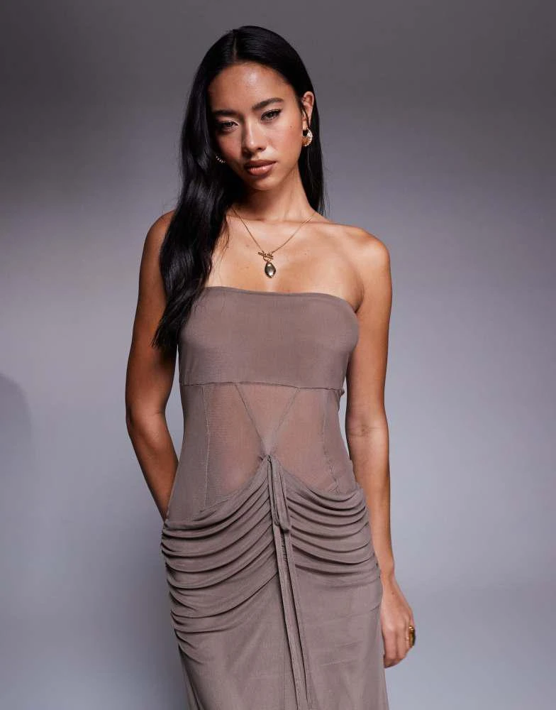 ASOS DESIGN mesh corsetted bandeau maxi dress in chocolate  On Sale Now  with Up to 75% Off | Discover Exclusive Deals & Savings at BeyondStyle   Authentic ASOS Home|women with Limited-Time